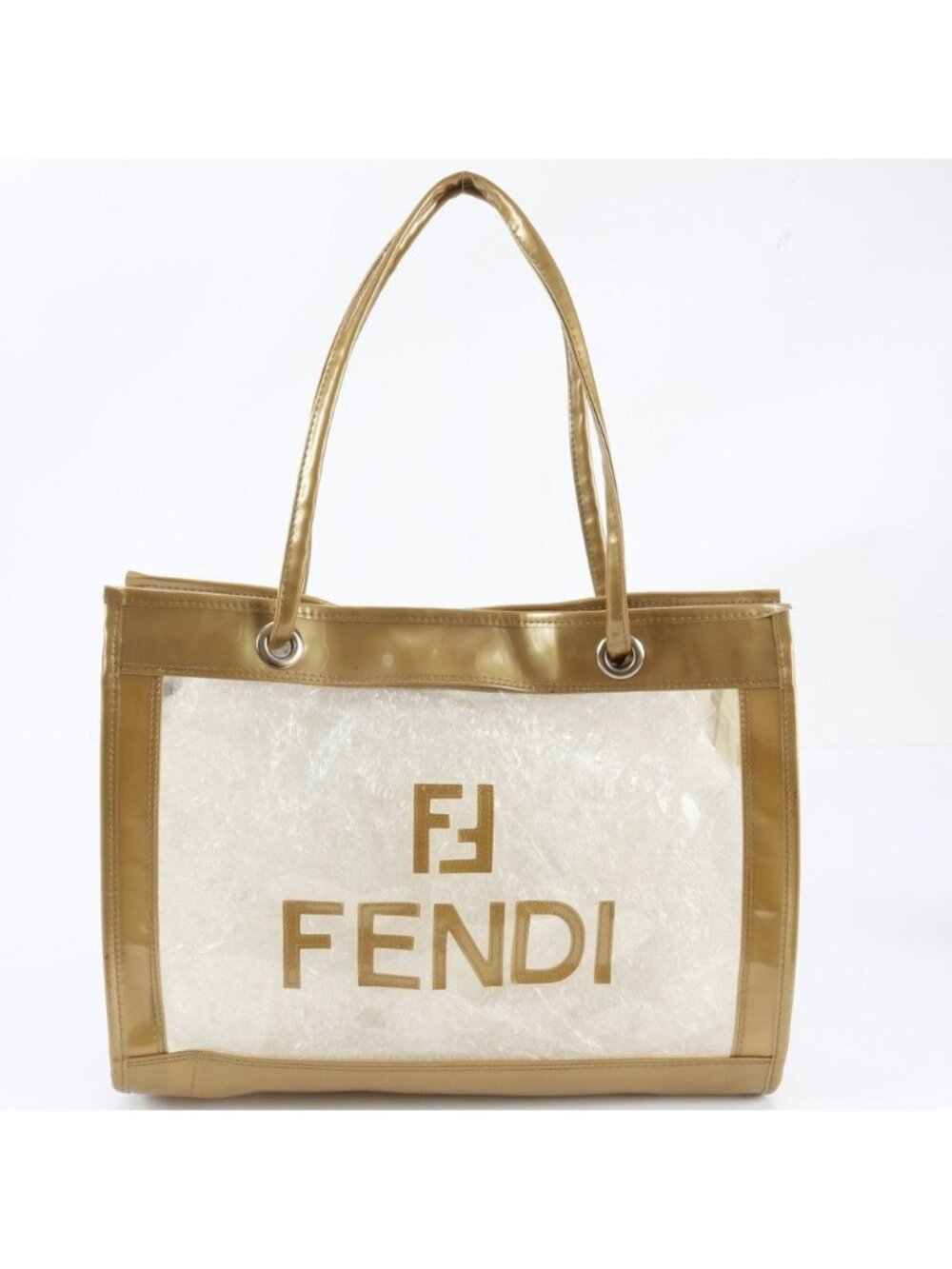 Fendi Clear Tote Bag Shoulder Hand Gold